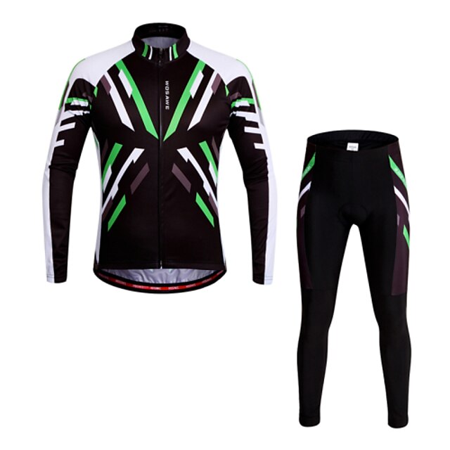  WOSAWE Men's Women's Long Sleeve Cycling Jersey with Tights Winter Spandex Polyester Green Bike Pants / Trousers Jersey Tights Breathable 3D Pad Quick Dry Anatomic Design Reflective Strips Sports