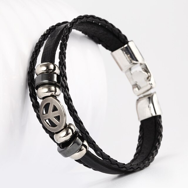  Heren Lederen armbanden - Leder Zwart, Bruin