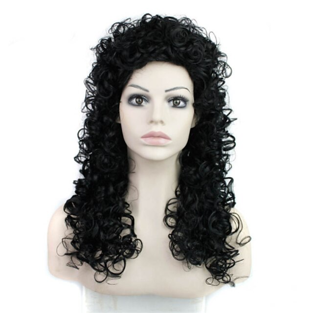  Synthetic Wig Kinky Curly Style Capless Wig Black Synthetic Hair Women's Black Wig Medium Length