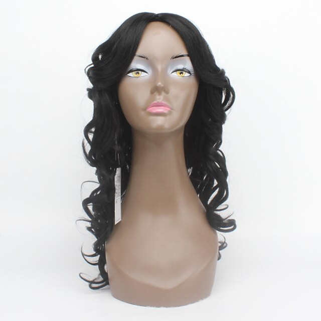  Synthetic Wig Wavy Synthetic Hair Wig Capless Dark Black