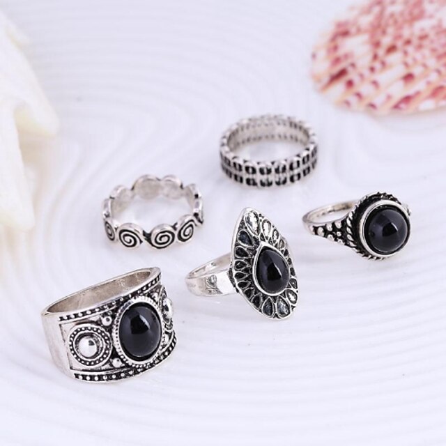  Women's Statement Ring 5pcs Golden Silver Alloy Ladies Unusual Asian Daily Casual Jewelry