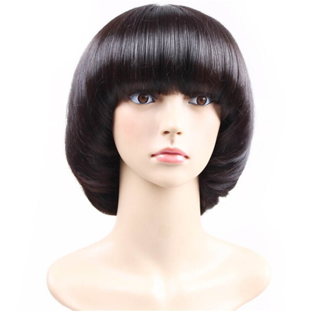 Beauty & Hair Wigs & Hair Pieces | Synthetic Wig Straight Straight Bob With Bangs Wig Short Black Synthetic Hair Womens Black - 