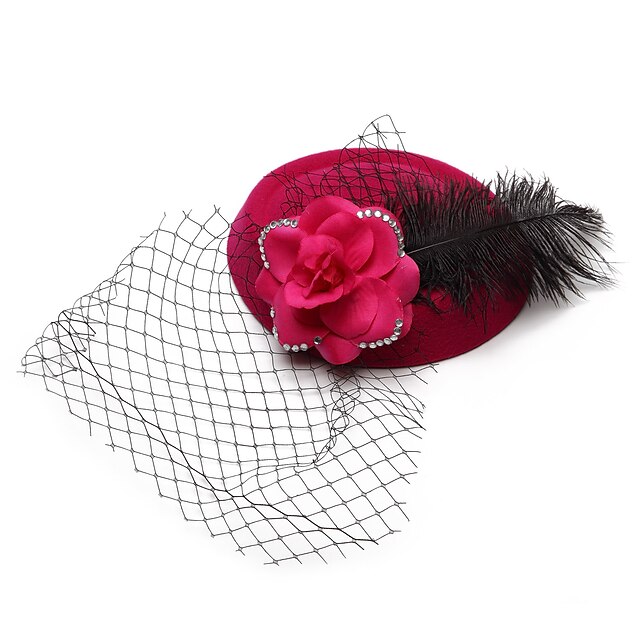  Feather Velvet Net Birdcage Veils Headpiece Classical Feminine Style