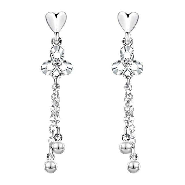  Women's Tassel Stud Earrings Clip Earrings - Silver Plated Heart, Love Tassel, Fashion Silver For Wedding Party Daily