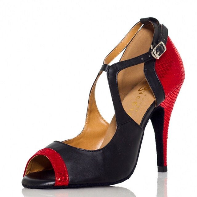  Women‘s Dance Shoes Flocking Flocking Latin / Salsa Sandals / Heels Stiletto Heel Performance Red