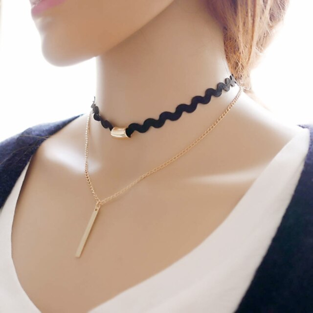  Women's Choker Necklace Tattoo Choker Necklace Tattoo Style Vintage Double-layer Lace Alloy Golden Necklace Jewelry For Party Daily Casual
