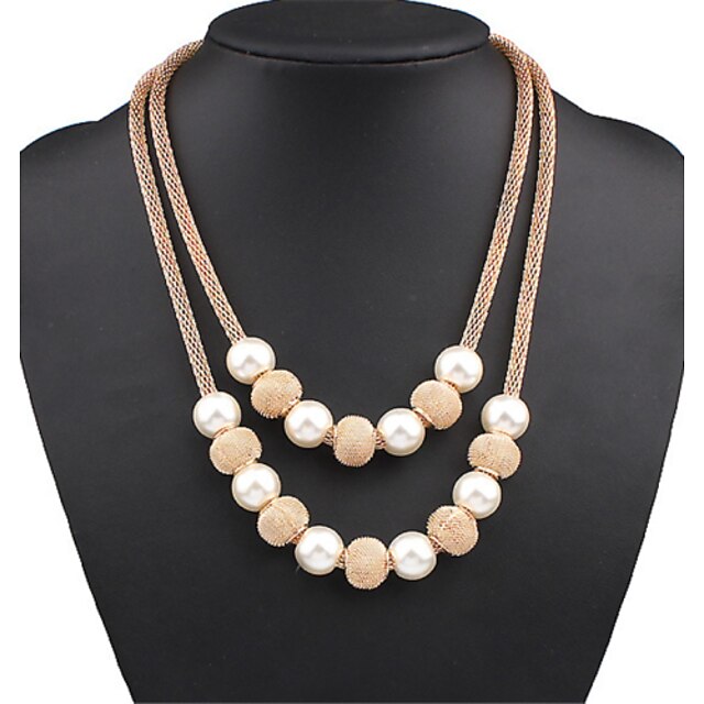  Women's Pearl Statement Necklace Layered Necklace Double Mother Daughter Statement Ladies European Fashion Pearl Alloy Gold Necklace Jewelry For Party Special Occasion Birthday Gift / Pearl Necklace