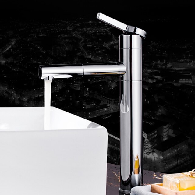  Bathroom Sink Faucet - Rotatable / Pullout Spray Chrome Deck Mounted Single Handle One HoleBath Taps