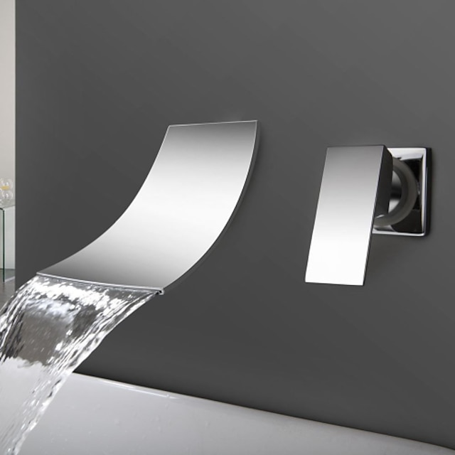 nástěnná koupelnová dřezová baterie chromová, podomítkové umyvadlové baterie vodopádová výlevka jednoduchá rukojeť 2 otvory, hrubá ve ventilu vanová vanová baterie