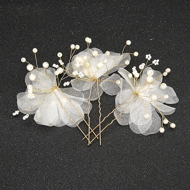  Women's / Flower Girl's Tulle / Alloy / Imitation Pearl Headpiece-Wedding / Special Occasion Hair Pin 2 Pieces