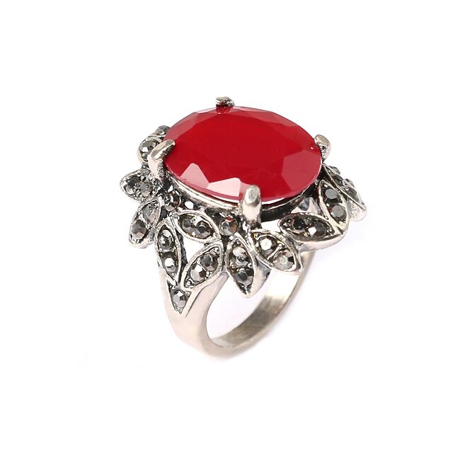  Women's Statement Ring Screen Color Red Silver Plated Ladies Fashion Party Jewelry Cocktail Ring