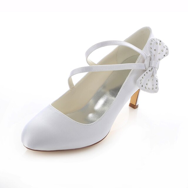 Women's Stiletto Heel Wedding Dress Party & Evening Crystal Stretch Satin Summer White