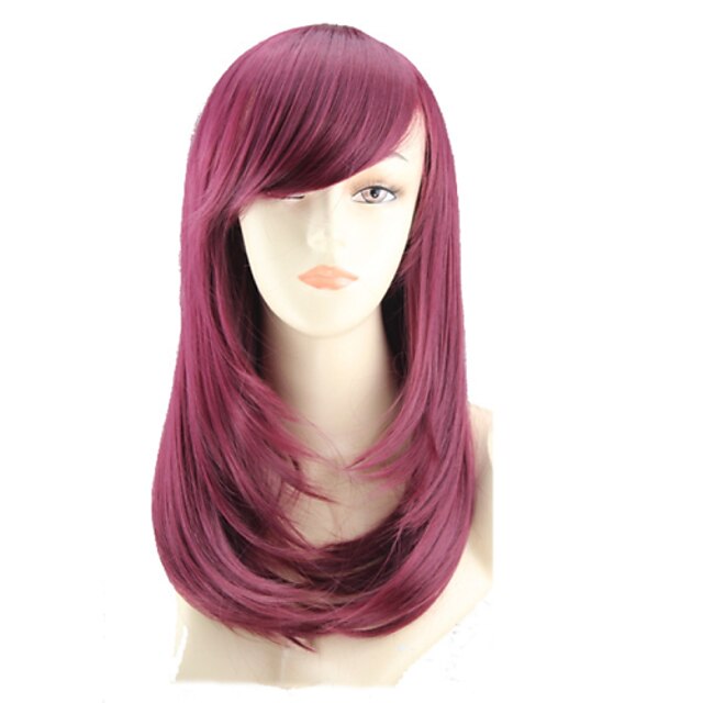  Cosplay Costume Wig Synthetic Wig Straight Wavy Wavy Asymmetrical Wig Burgundy Medium Length Fuxia Synthetic Hair Women's Natural Hairline Burgundy