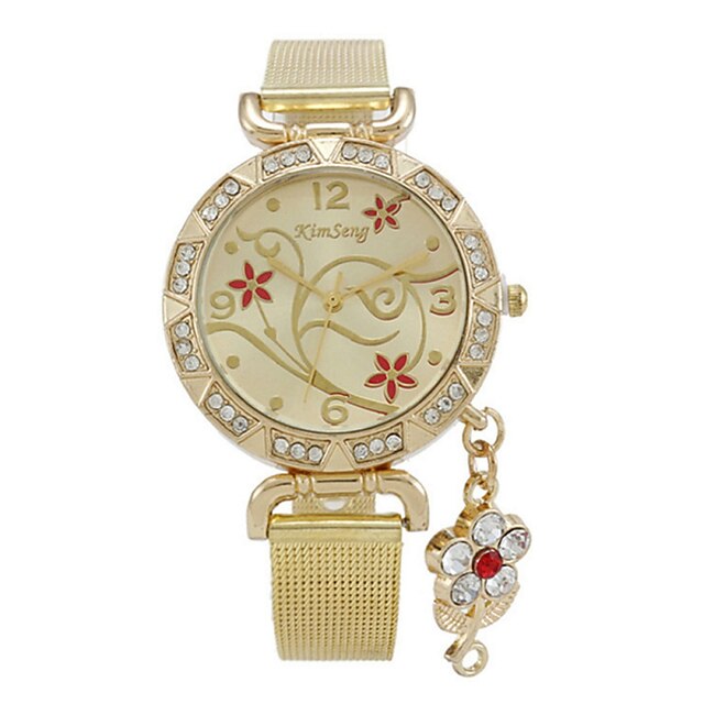  Mulheres Relógio de Moda Simulado Diamante Relógio Quartzo Relógio Casual imitação de diamante Lega Banda Heart Shape Flor Dourada