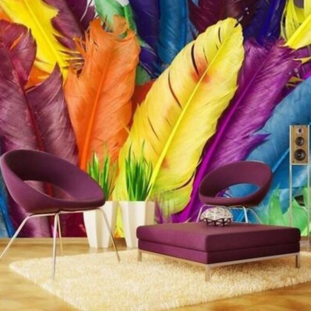 Modern 3D Shinny Leather Effect Large Mural Wallpaper Colourful Feather Art Wall Decor for Tv Sofa Background Wall