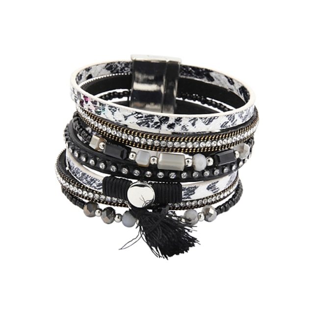  Damen Lederarmbänder Perlenbesetzt Luxus Einzigartiges Design Modisch Leder Armband Schmuck Schwarz / Braun Für Hochzeit Party Alltag Normal Sport / Diamantimitate / Strass