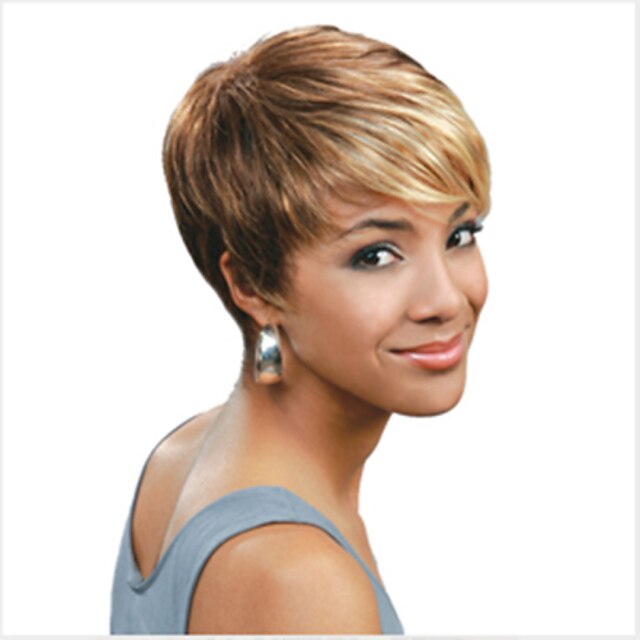  Synthetic Wig Straight Straight Pixie Cut With Bangs Wig Short Light Blonde Mixed Color Natural Black Red Blonde Synthetic Hair 6 inch Women's Highlighted / Balayage Hair Blonde Multi-color hairjoy