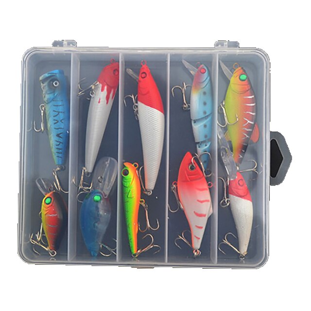  10 pcs Lure kit Fishing Lures Minnow Crank Pencil Popper Vibration / VIB lifelike Bass Trout Pike Sea Fishing Freshwater Fishing Bass Fishing
