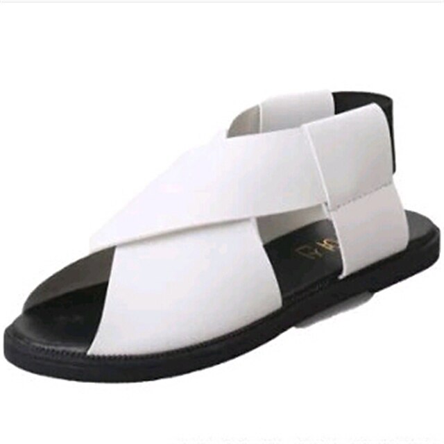  Women's Shoes PU Flat Heel Peep Toe Sandals Outdoor / Dress / Casual Black / White