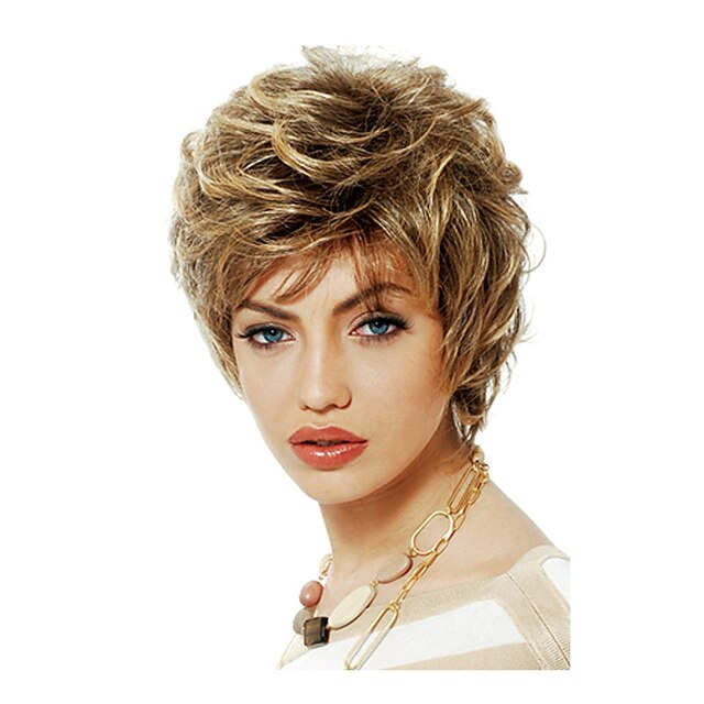  Frauen bob kurze lockige welliger flauschige Seite synthetische Haarperücken Knall blonde hitzebeständig