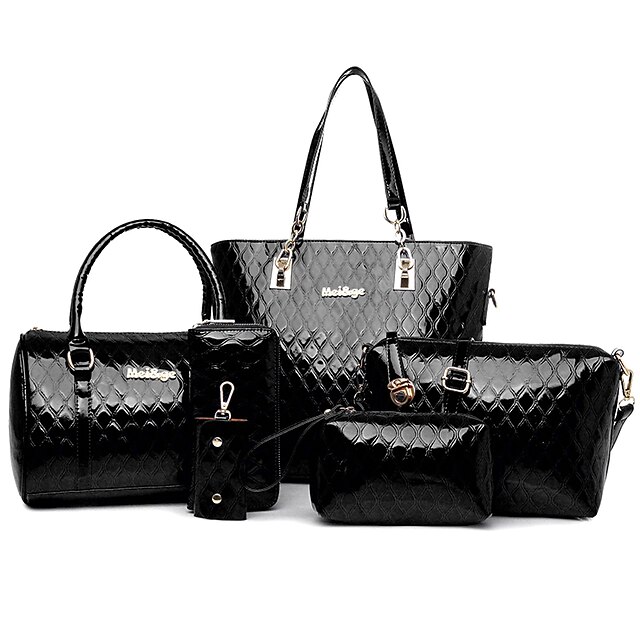  Women's Bags Patent Leather / PU(Polyurethane) Bag Set 5 Pieces Purse Set for Birthday / Date / Work White / Black / Blue / Wine / Fuchsia
