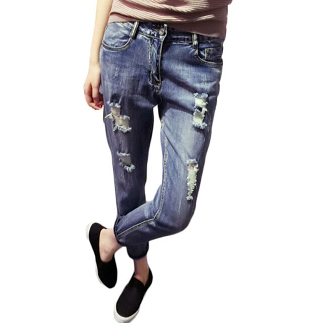  Women's High Rise Micro-elastic Jeans Pants Solid