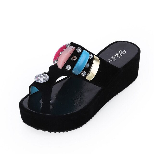  Women's Shoes PU Wedge Heel Slippers / Open Toe Sandals / Slippers Outdoor / Dress / Casual Black / White