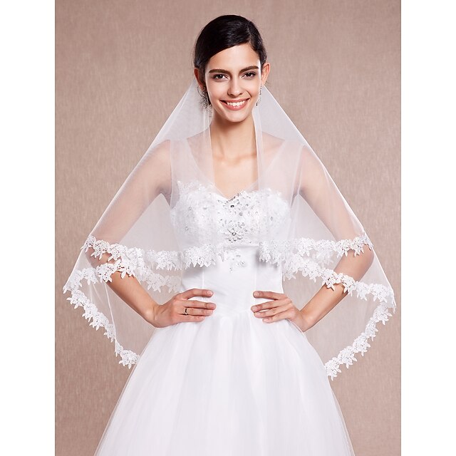  1 strato Bordi in pizzo Veli da sposa Velo medio (ai fianchi) Con 59,06 in (150cm) Di pizzo Tulle