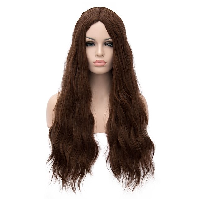  Long Length Brown Color Natural Wavy Hair European Weave Synthetic Wigs