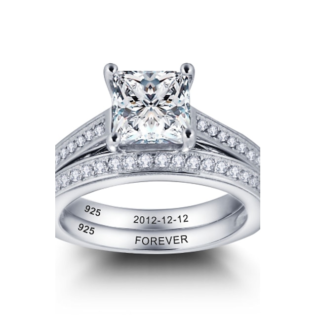  Promessa nobre personalizada 925 casais de prata esterlina cz anel de casamento de pedra