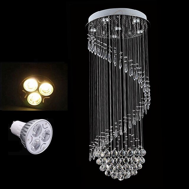  6-Light 60cm(23.6inch) Crystal LED Pendant Light Metal Crystal Electroplated Modern Contemporary 110-120V 220-240V
