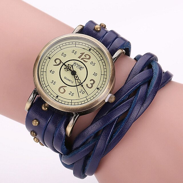  Damen Modeuhr Quartz Armbanduhren für den Alltag Leder Band Schwarz Weiß Blau Orange Braun Grün