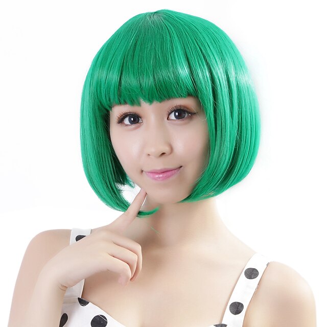  Synthetic Wig Straight Straight Bob Wig Green Synthetic Hair Women's Green