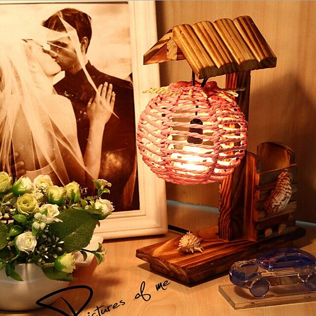  kreatív fa ház tollal tartály dekoráció asztali lámpa hálószoba lámpa ajándék gyerek (véletlenszerű szín)