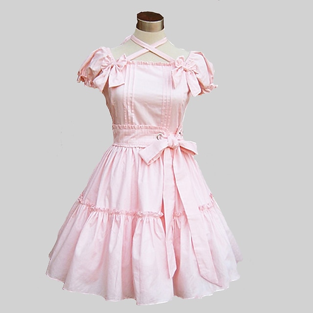  Prinsesse Sweet Lolita Kjoler Dame Pige Bomuld Japansk Cosplay Kostumer Blå / Lys pink Ensfarvet Sommerfugl Over Knæet