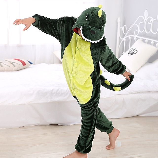  Kid's Kigurumi Pajamas Dinosaur Animal Patchwork Onesie Pajamas Flannel Toison Cosplay For Boys and Girls Animal Sleepwear Cartoon Festival Holiday Costumes Leotard World Book Day Costumes