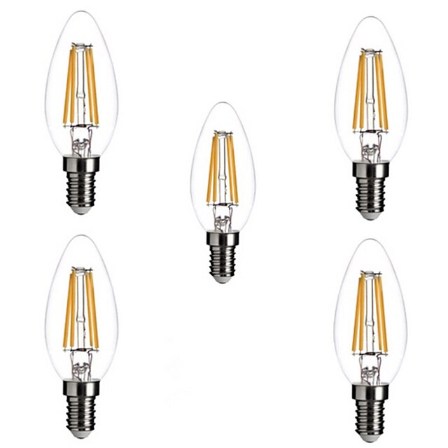  ONDENN 5 Stück 4 W 2800-3200 lm E14 LED Glühlampen C35 4 LED-Perlen COB Abblendbar Warmes Weiß 220-240 V / RoHs