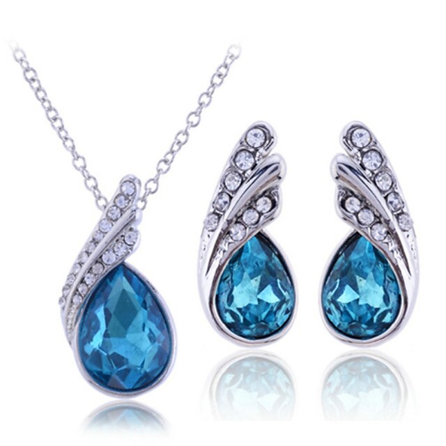  Women's Cubic Zirconia Jewelry Set Necklace / Earrings Pear Cut Solitaire Drop Ladies Sterling Silver Zircon Silver Earrings Jewelry White / Purple / Blue For Wedding Party Birthday Gift Engagement