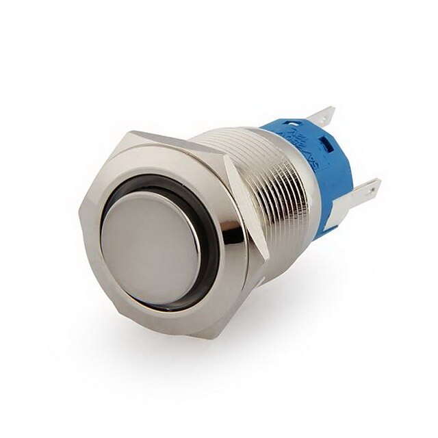  19mm 12v 5a blaue LED momentaner Druckknopf Metallschalter für Auto Silber