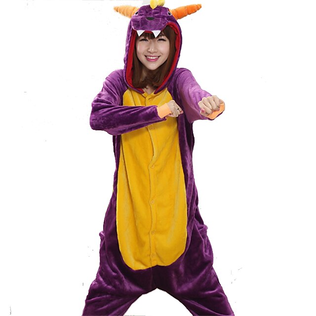  Voksne Kigurumi-pyjamas Drage Dyremønster Onesie-pyjamas Koralfleece Cosplay Til Damer og Herrer Nattøj Med Dyr Tegneserie Festival / Højtider Kostumer