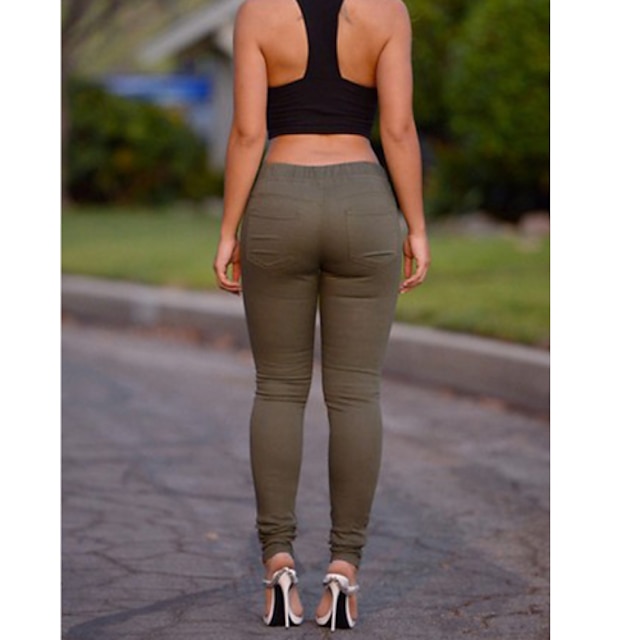  Mujer Fin de semana Rasgado Legging Un Color Media cintura Negro Caqui Verde S M L / Pitillo