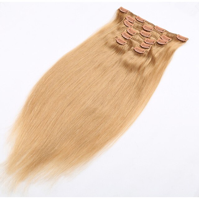  PANSY Con clip Estensioni dei capelli umani Liscio capelli naturali Remy Cappelli veri Brasiliano Bionda leggera