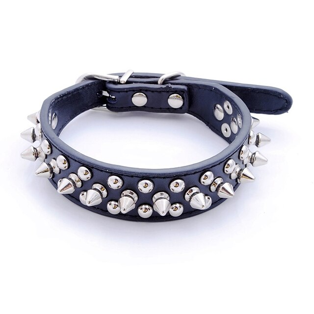  Cat Dog Collar Studded Rivet PU Leather White Black Red Blue Pink