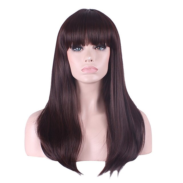  Synthetic Wig Straight Straight Wig Medium Length Brown Synthetic Hair Women's Brown