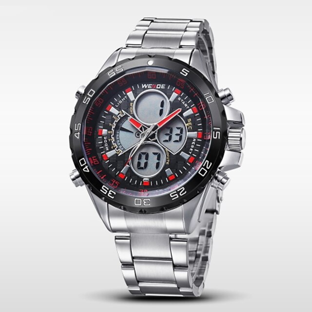  WEIDE Men's Wrist Watch Digital Watch Quartz Digital Japanese Quartz Stainless Steel Silver 30 m Water Resistant / Waterproof Alarm Calendar / date / day Analog - Digital Charm - Red Blue Silver