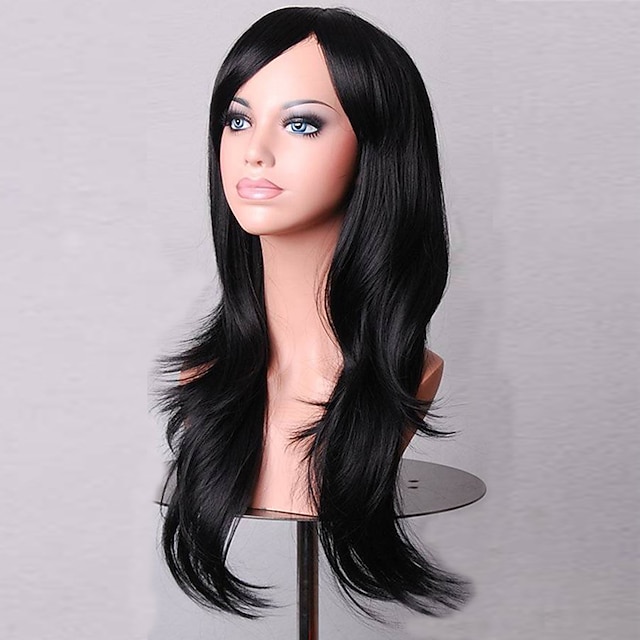  Cosplay Costume Wig Synthetic Wig Curly Asymmetrical Wig Medium Length Long Black Synthetic Hair Women's Natural Hairline Black