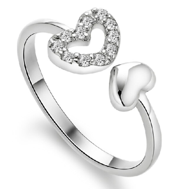  Sterling Silver Ring Heart Silver Plated Ring Adjustable Fashion Jewelry for Women Wedding Party Engagement Ring