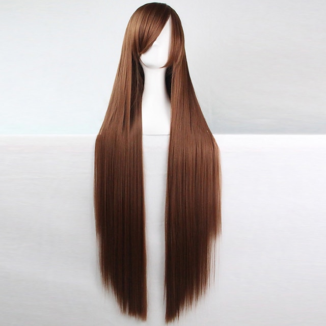  perucas marrons para mulheres cosplay traje peruca sintética cosplay peruca reta reta assimétrica cabelo sintético longo castanho cabelo sintético natural castanho