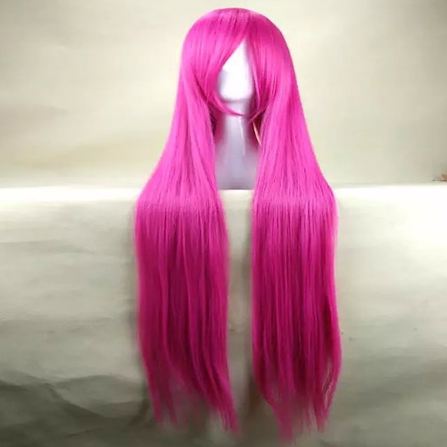  cosplay kostym peruk syntetisk peruk cosplay peruk rak rak peruk rosa mycket långt rosa syntetiskt hår kvinnors rosa hårglädje