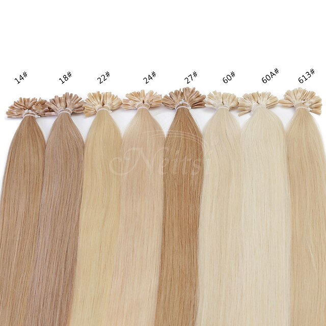  Neitsi Fúziós / U típus Human Hair Extensions Egyenes Emberi haj